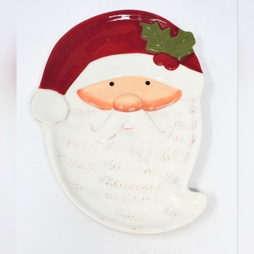 PIER 1 IMPORTS EARTHENWARE VINTAGE SANTA PLATE TRAY DECOR COLLECTIBLE CHRISTMAS